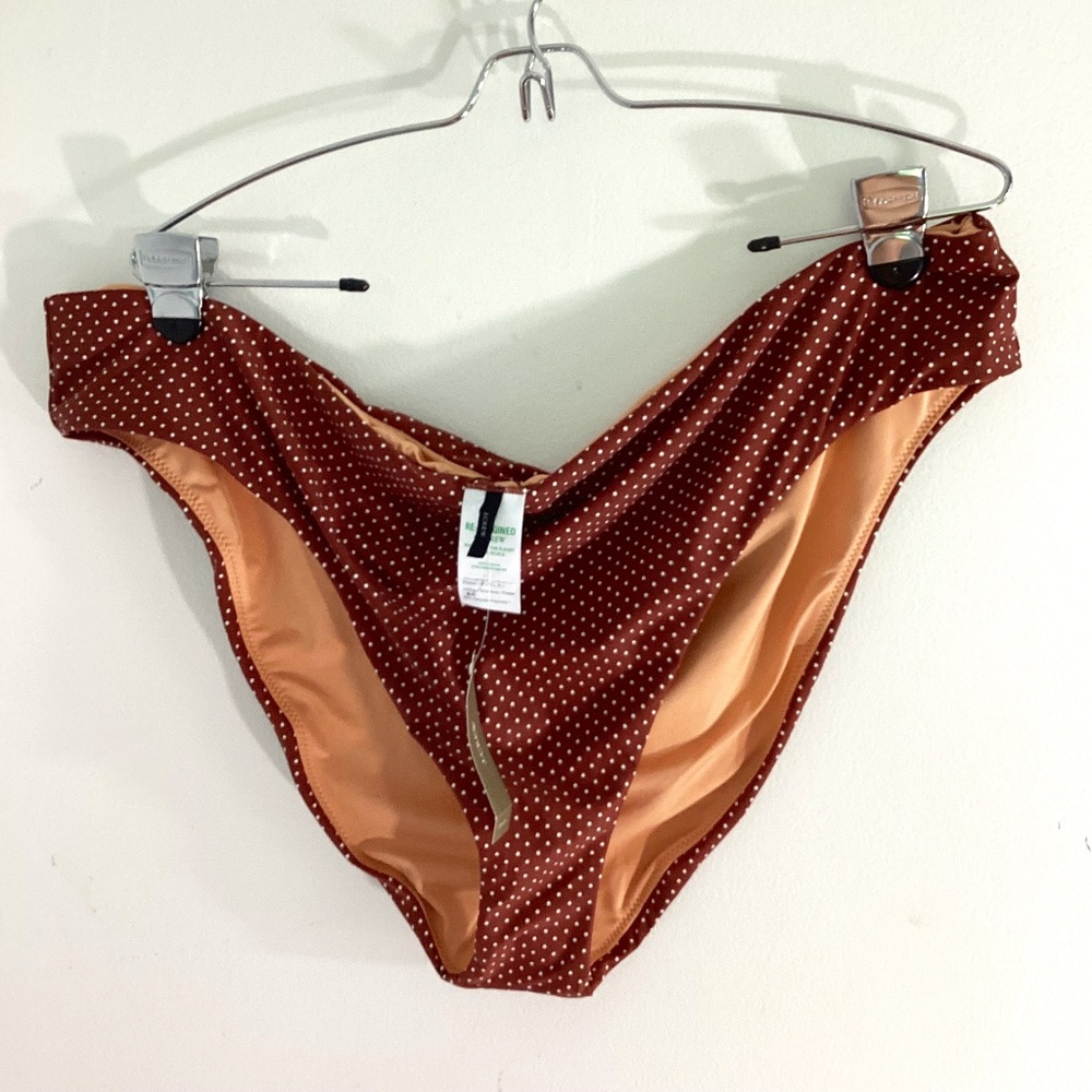 NWT J.CREW RE-IMAGINED SZ 3X BIKINI BROWN WHITE POLKA DOT SWIM BOTTOM HI…